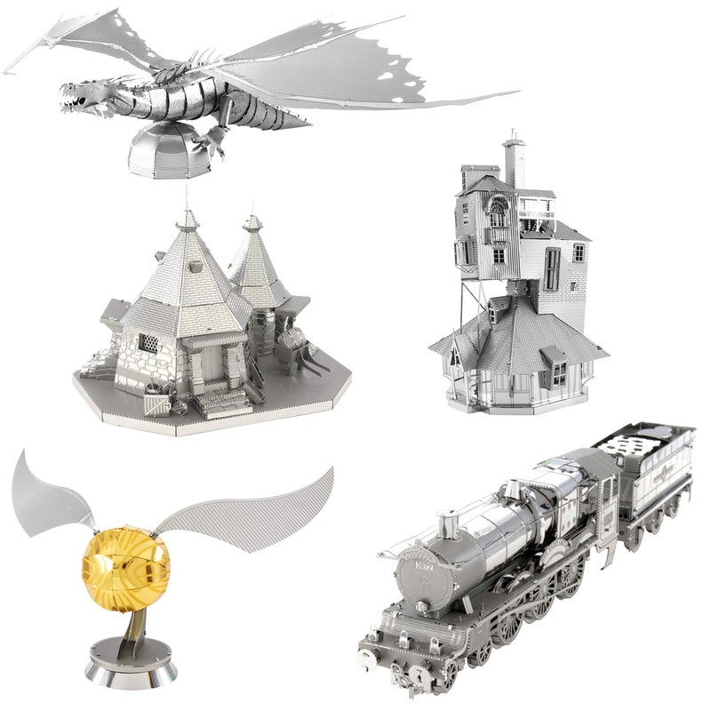 Fascinations Metal Earth 3D Metal Model Kits Harry Potter Set of 5 The Burrow Hogwarts Express Train Hagrids Hut Golden Snitch Gringotts Dragon - Image 4