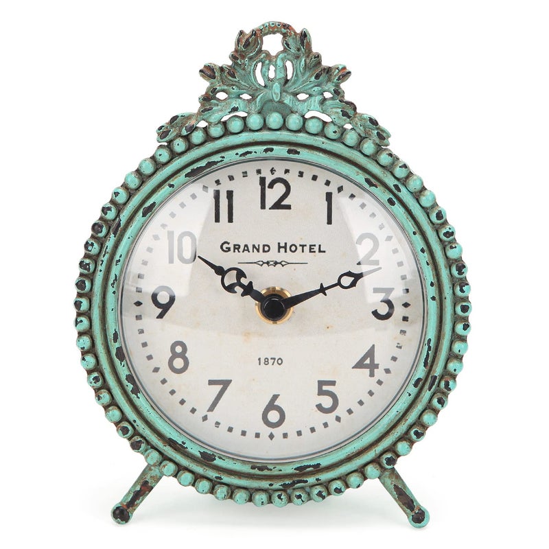 NIKKY HOME NIKKY HOME Antique Table Clock Silent NonTicking Small Shelf Desk Top Clock Battery Operated Rustic Distressed Design Shabby Chic Home Decor for Fireplace Mantel Desktop Countertop Green 
