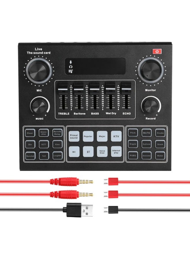V9 Sound Card: Professional BT Accompaniment Mixer for Studio-Quality Recording, Broadcasting, and Network Singing on Phones and Laptops with Dynamic Sound Effects