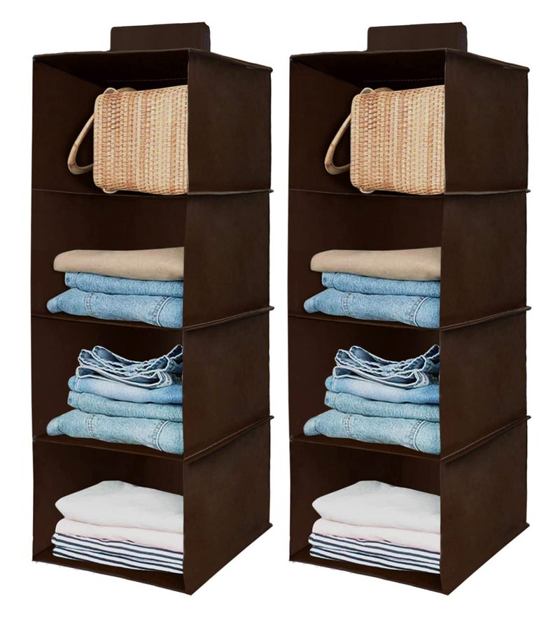 Kuber Industries Fabric Non Woven Foldable 4 Shelf Closet Hanging OrganizerWardrobe Organizer Pack of 2 BrownHs40Kubmart23988 - Image 1