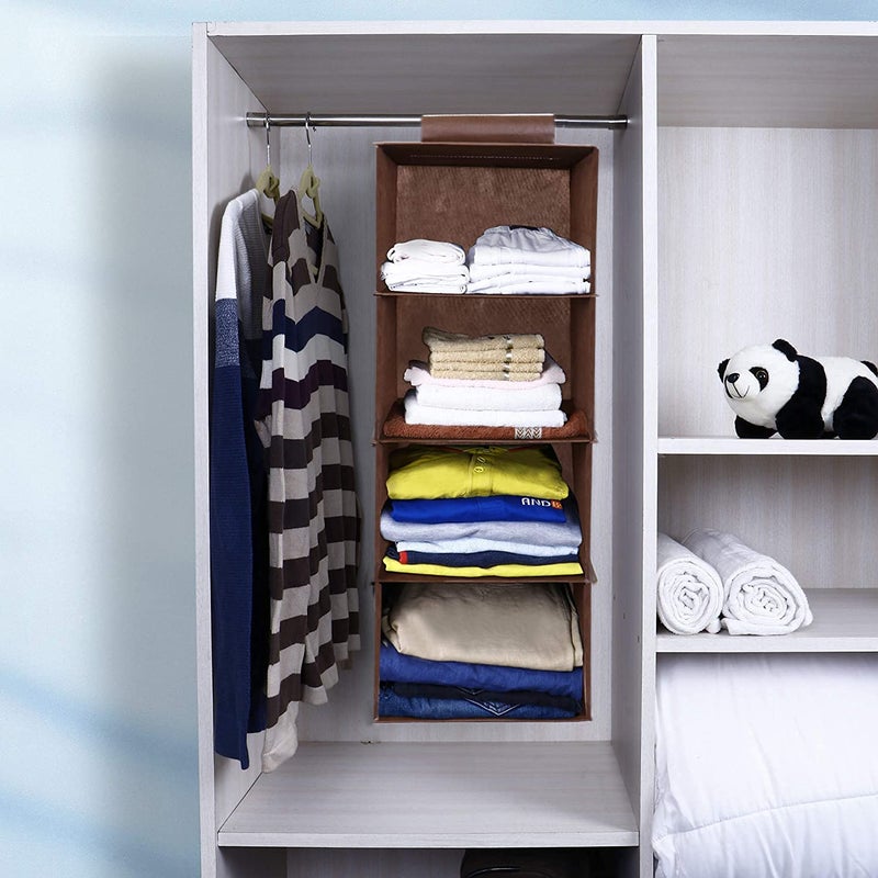 Kuber Industries Fabric Non Woven Foldable 4 Shelf Closet Hanging OrganizerWardrobe Organizer Pack of 2 BrownHs40Kubmart23988 - Image 4