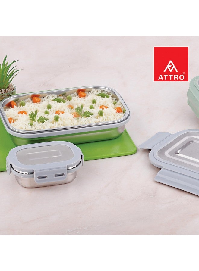 ATTRO Lunchmate Stainless Steel Lunch Box with 1 Small Container Airtight Spill-Proof BPA Free Food Grade Ideal for Office, School, Picnic, 800ml+180ml- Grey - Image 4