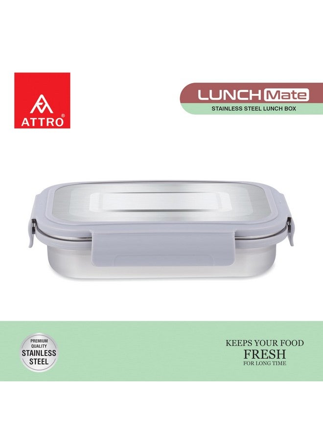 ATTRO Lunchmate Stainless Steel Lunch Box with 1 Small Container Airtight Spill-Proof BPA Free Food Grade Ideal for Office, School, Picnic, 800ml+180ml- Grey - Image 3
