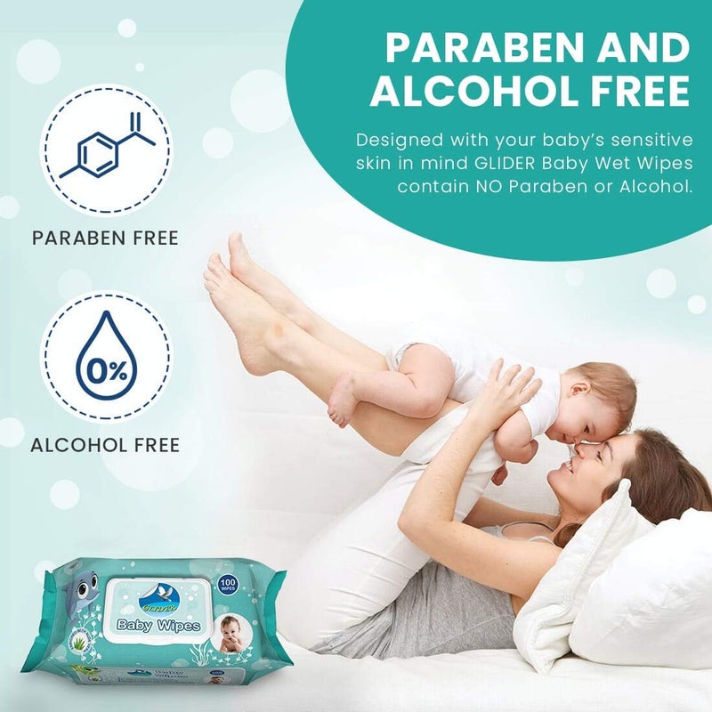 Glider Baby Wipes with Lid/Flip-Top | Soft, Gentle & Moisturizing | Enriched with Aloe Vera & Vitamin E | (Pack of 2 – 200 Wipes) - Image 3