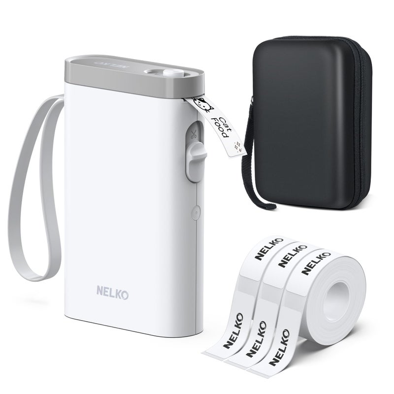 Nelko Label Maker Machine with Tape, P21 Bluetooth Label Printer with 3 Tapes & Case, Wireless Mini Label Makers with Multiple Templates Icon Font Custom for School Office Home, White - Image 1