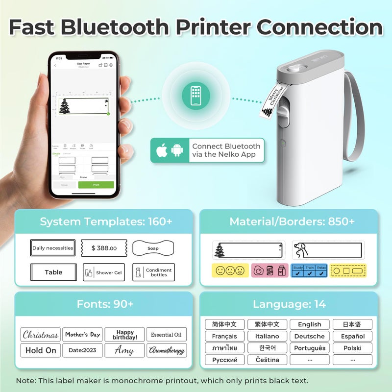 Nelko Label Maker Machine with Tape, P21 Bluetooth Label Printer with 3 Tapes & Case, Wireless Mini Label Makers with Multiple Templates Icon Font Custom for School Office Home, White - Image 2