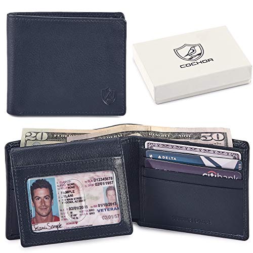 Cochoa Bifold Wallet for Men's Real Genuine Slim Leather RFID Blocking 2 ID Windows Stylish Travel Gift Box (NAPA, MIDNIGHT NAVY) - Image 1