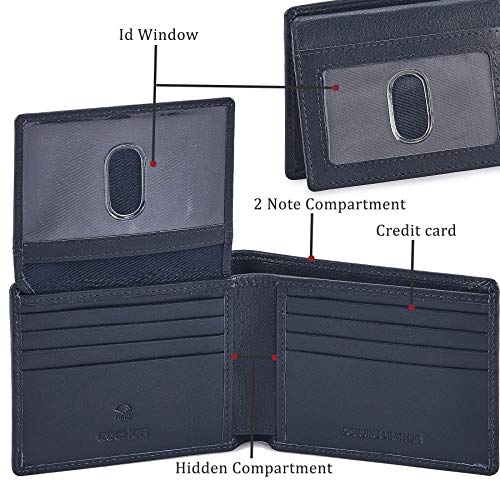 Cochoa Bifold Wallet for Men's Real Genuine Slim Leather RFID Blocking 2 ID Windows Stylish Travel Gift Box (NAPA, MIDNIGHT NAVY) - Image 4