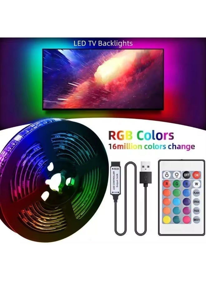 شريط إضاءة LED RGB بطول 5 أمتار - يعمل بمنفذ USB مع جهاز تحكم عن بعد - إضاءة محيطية بـ 16 لونًا - Image 1