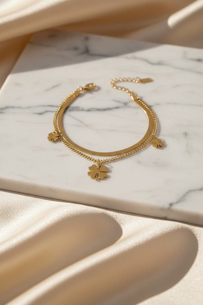 FLUFFY Women’s Bracelet Two-Layer Clover Charm Elegant Design - Image 2
