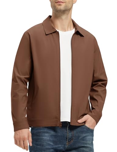 Rdruko Mens Lightweight Jackets Windbreaker Light Golf Jackets For Men Casual Stylish Work Coat Full Zip Brown L - Image 3