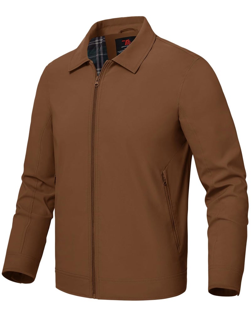 Rdruko Mens Lightweight Jackets Windbreaker Light Golf Jackets For Men Casual Stylish Work Coat Full Zip Brown L - Image 2