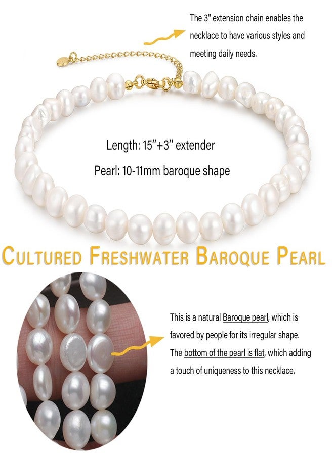NUZON 14K Gold Plated Dainty Choker Necklace for Women & Girls | Snake, Cuban Link, Paperclip, Ball Beaded, Tennis Chain, Natural Freshwater Pearl Necklace Fashion Jewelry Gift, Gold Plated, Pearl - Image 4