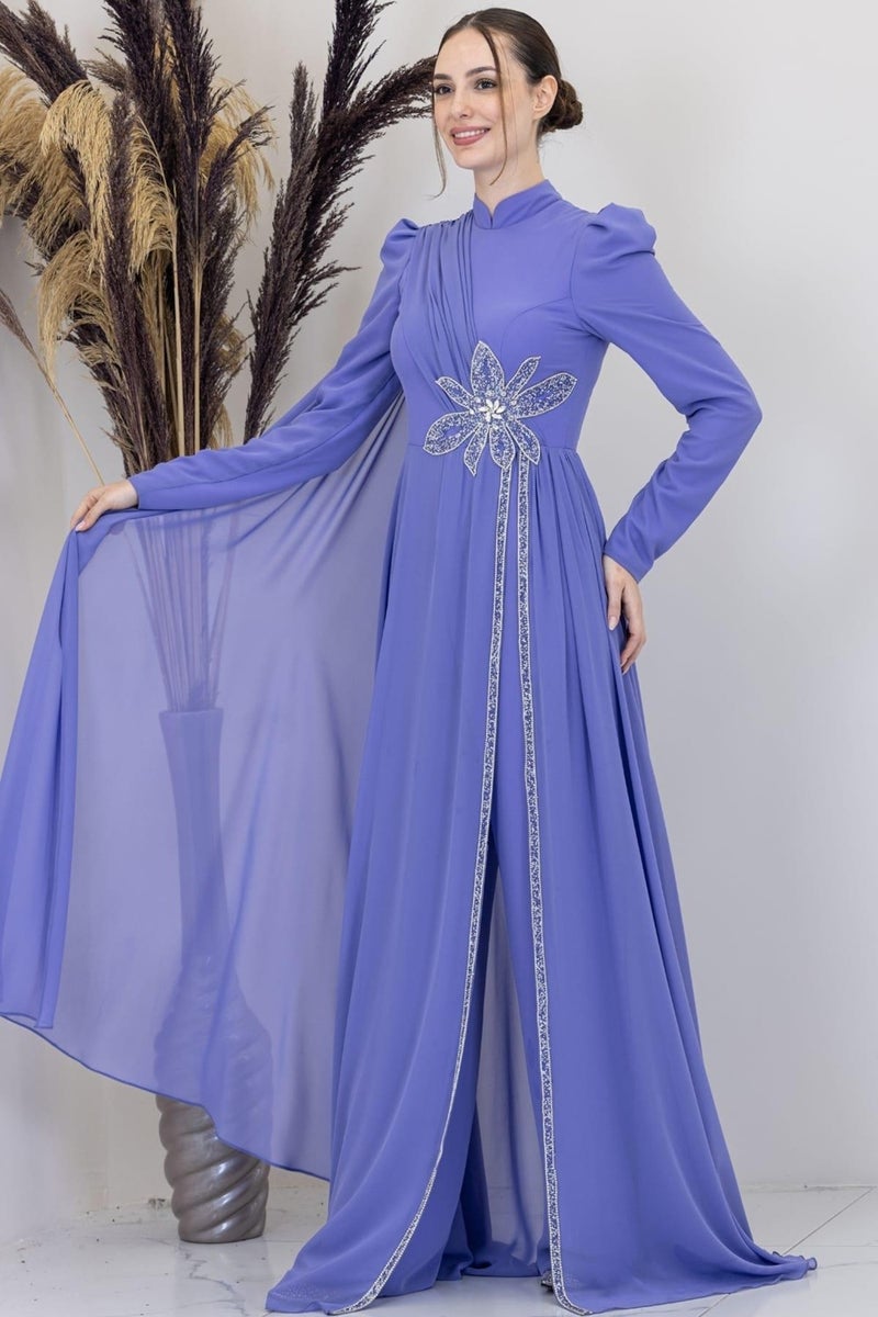 Esilanur Flower Hijab Jumpsuit Lilac - Image 4