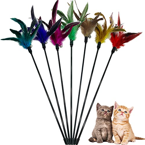 CATENESS Cat Wand Toy Feather Stick Cat Toys 7 Pieces Interactive Cat Toy Feathers Wand for Indoor Cats - Image 1