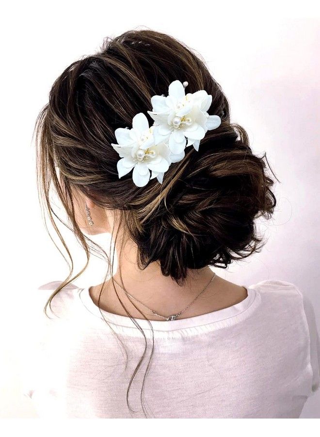 Hair Flare Floral Shaped With Pearl Design Hairpin/ Hairclip/ Hair Accessories/ Judabun For Women/ Girls 2306 White - Image 3
