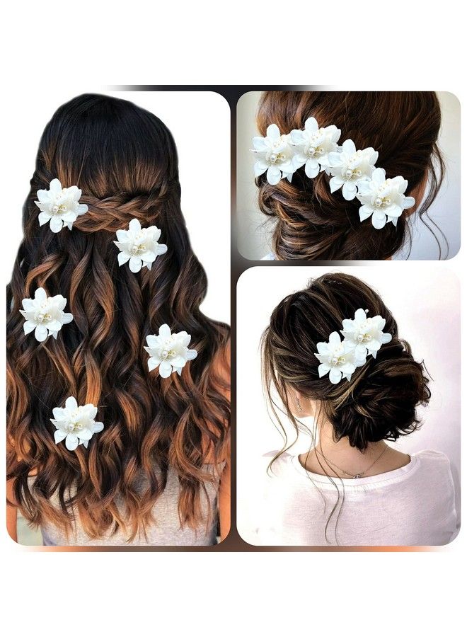 Hair Flare Floral Shaped With Pearl Design Hairpin/ Hairclip/ Hair Accessories/ Judabun For Women/ Girls 2306 White - Image 5