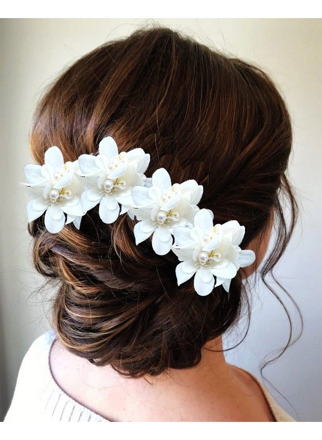 Hair Flare Floral Shaped With Pearl Design Hairpin/ Hairclip/ Hair Accessories/ Judabun For Women/ Girls 2306 White - Image 4