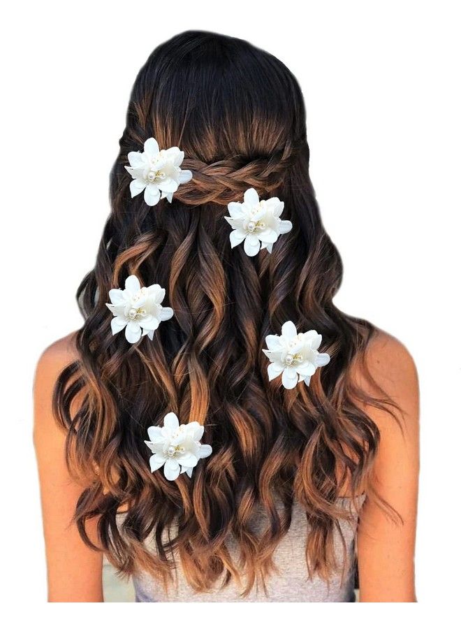 Hair Flare Floral Shaped With Pearl Design Hairpin/ Hairclip/ Hair Accessories/ Judabun For Women/ Girls 2306 White - Image 1