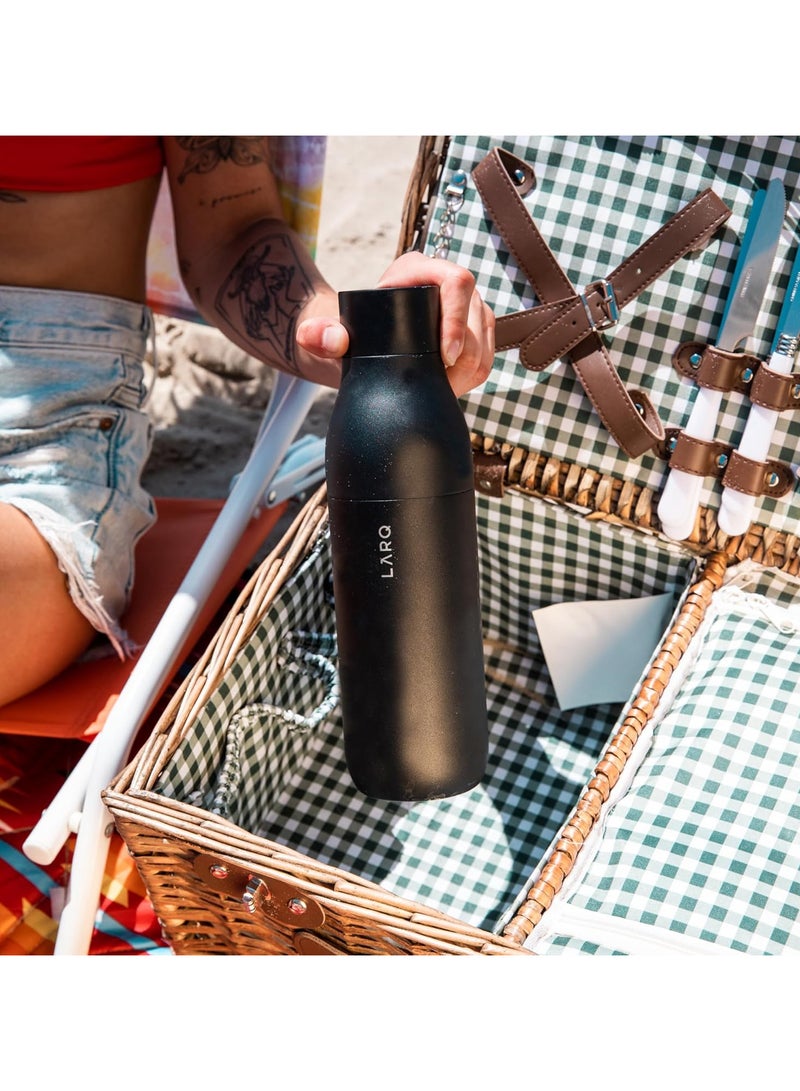 لارك قارورة لارك - قارورة مياه معزولة بالتفريغ من الفولاذ المقاوم للصدأ، غير بيور فيس، قارورة حرارية،  أونصة، أسود سبجي - Image 2