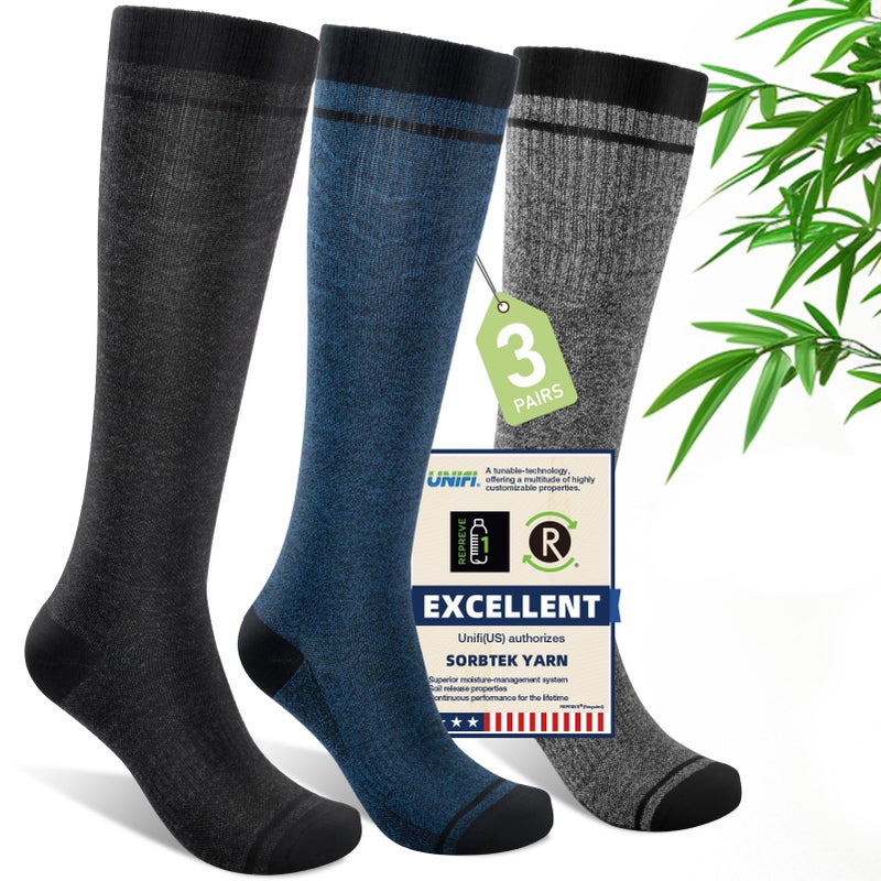 Iambamboo Mens Compression Socks for Men Women (3 Pairs) 15-20 mmHg Bamboo Viscose Knee High Sock for Travel S/M (Dark Gray&Steel Blue&Light Gray) - Image 1