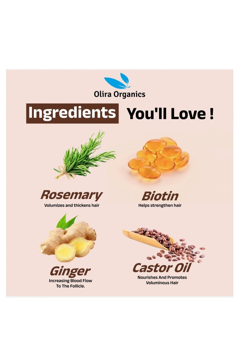 Olira Organics - Hair Vitamins 60 Tablets | Biotin Rosemary Hair Growth Oil With Castor & Ginger 100ml |Advanced Formula With 5% Redensyl, 2.5% Anagain & 2% Baicapil | Scalp Strengthening- Nourishing Treatment For Dry Damaged Hair Split Ends - Image 1