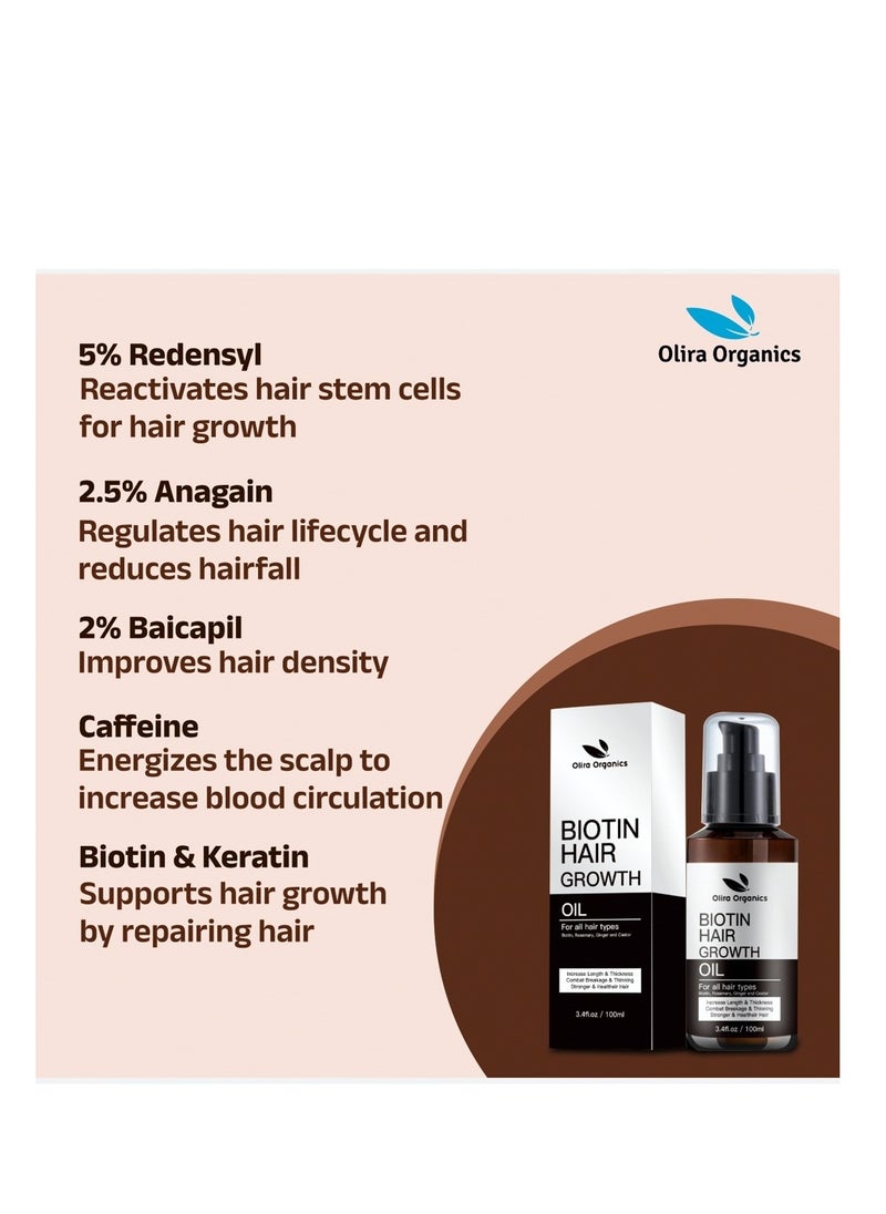 Olira Organics - Hair Vitamins 60 Tablets | Biotin Rosemary Hair Growth Oil With Castor & Ginger 100ml |Advanced Formula With 5% Redensyl, 2.5% Anagain & 2% Baicapil | Scalp Strengthening- Nourishing Treatment For Dry Damaged Hair Split Ends - Image 1