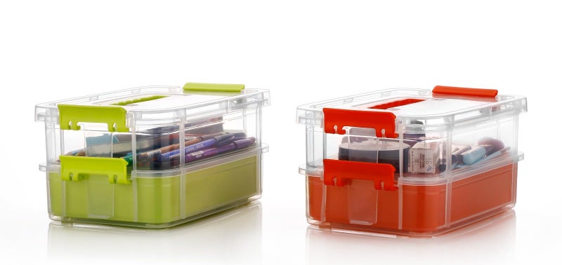 Shuttle Art Plastic Storage Box - 2 Layer Stack & Carry Box,Transparent Rectangular Multi Utility Detachable, Portable & Stackable Space Saving Organiser with Lid - Image 2