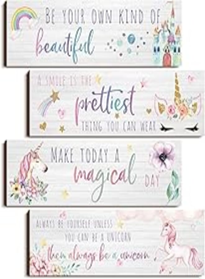 Yulejo Unicorn Rainbow Girls Room Wall Decor Unicorn Rainbow Motivational, Inspirational Wall Art Bedroom Decor for Girls Kids Bedroom Nursery Decorations ()