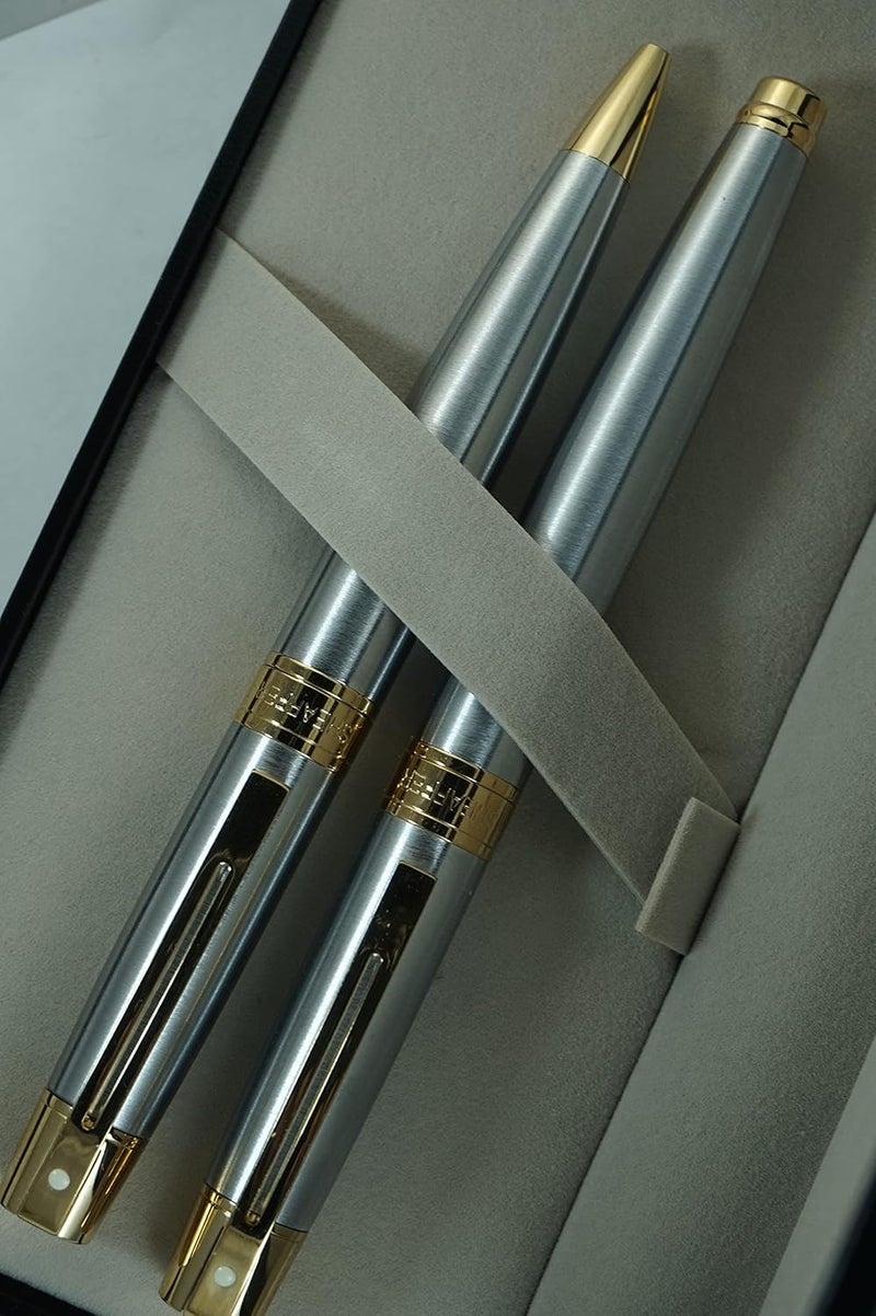 SHEAFFER مجموعة شيفر 300 المحدودة - قلم حبر سائل وقلم جاف ببرميل كروم مصقول وتفاصيل ذهبية - Image 3