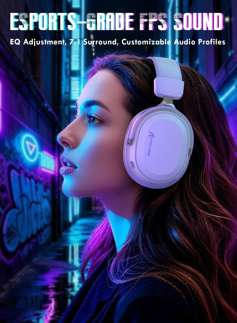 هجوم القرش سماعة ألعاب لاسلكية L30PRO، صوت محيطي 7.1، مكبرات صوت 50 مم، زمن استجابة منخفض 20 مللي ثانية، ميكروفون قابل للفصل بخاصية إلغاء الضوضاء، هيكل من سبائك الألومنيوم، اتصال رباعي الأوضاع - أبيض - Image 3