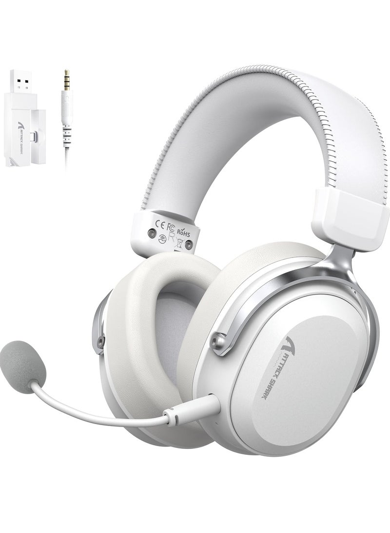 Attack Shark L30PRO Wireless Gaming Headset,7.1 Surround Sound, 50mm Drivers,20ms Low Latency,Detachable Noise-Canceling Microphone, Aluminum Alloy Frame,Quad-Mode Connectivity-White - Image 1