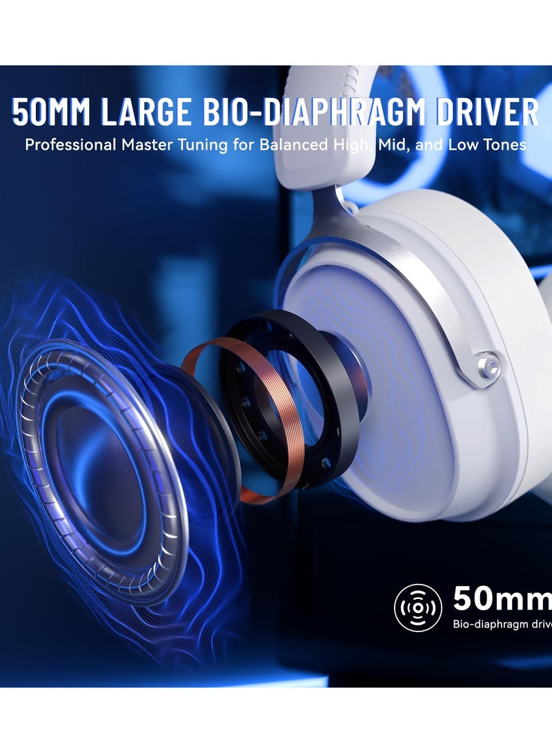 هجوم القرش سماعة ألعاب لاسلكية L30PRO، صوت محيطي 7.1، مكبرات صوت 50 مم، زمن استجابة منخفض 20 مللي ثانية، ميكروفون قابل للفصل بخاصية إلغاء الضوضاء، هيكل من سبائك الألومنيوم، اتصال رباعي الأوضاع - أبيض - Image 4