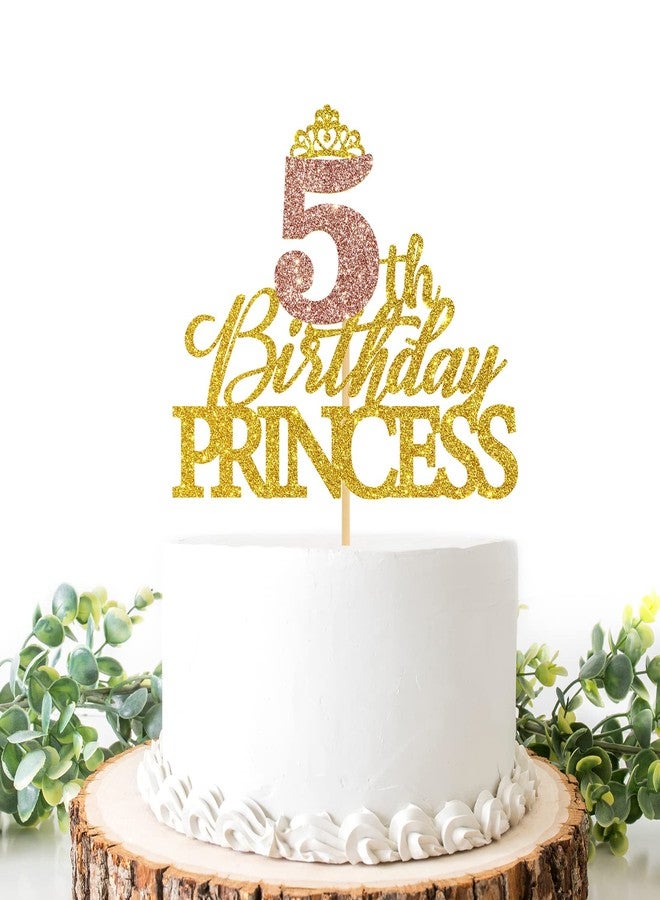 Helewilk Princess Cake Topper - 5th Birthday Crown Sign Cake Picks for Fairy Tale Theme Party Favors Decor - Image 1