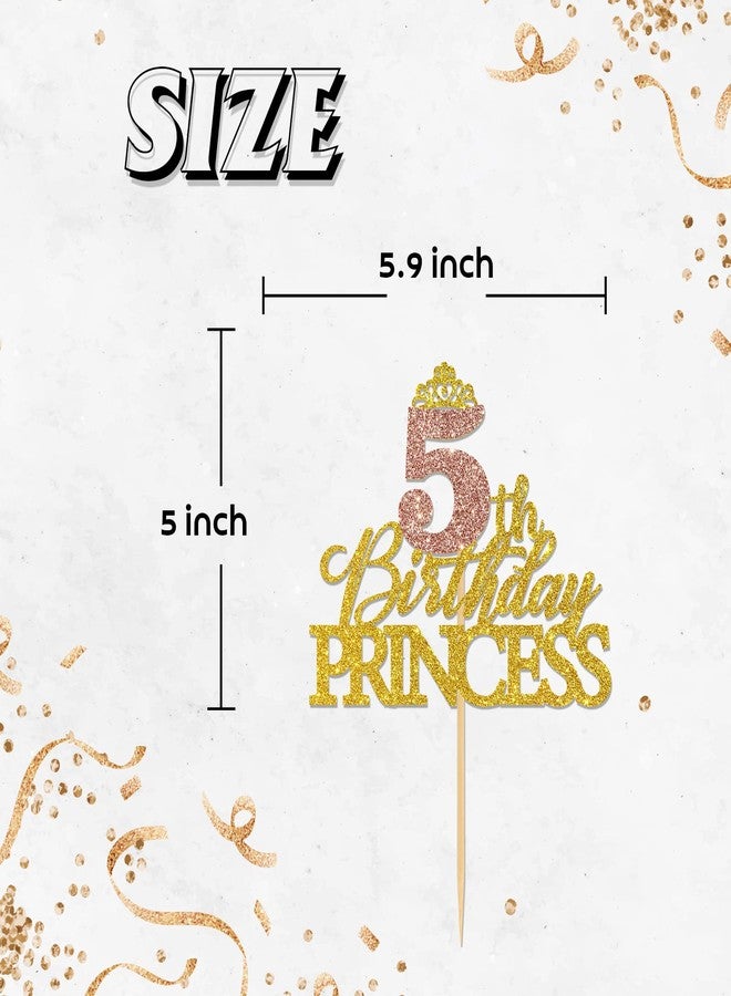 Helewilk Princess Cake Topper - 5th Birthday Crown Sign Cake Picks for Fairy Tale Theme Party Favors Decor - Image 3