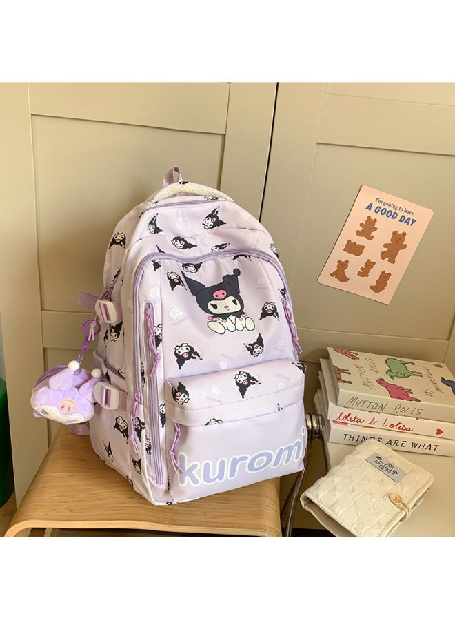 Cartoon Student Schoolbag Cute Korean-style Large Capacity Class Backpack All-match Small Fresh Junior High School Student Bag Women's Bag-Color:Purple Kurome (with Pendant)-Size:30*18*43  - Image 1