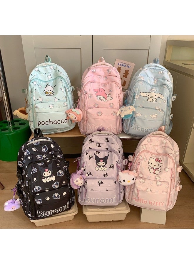 Cartoon Student Schoolbag Cute Korean-style Large Capacity Class Backpack All-match Small Fresh Junior High School Student Bag Women's Bag-Color:Purple Kurome (with Pendant)-Size:30*18*43  - Image 2
