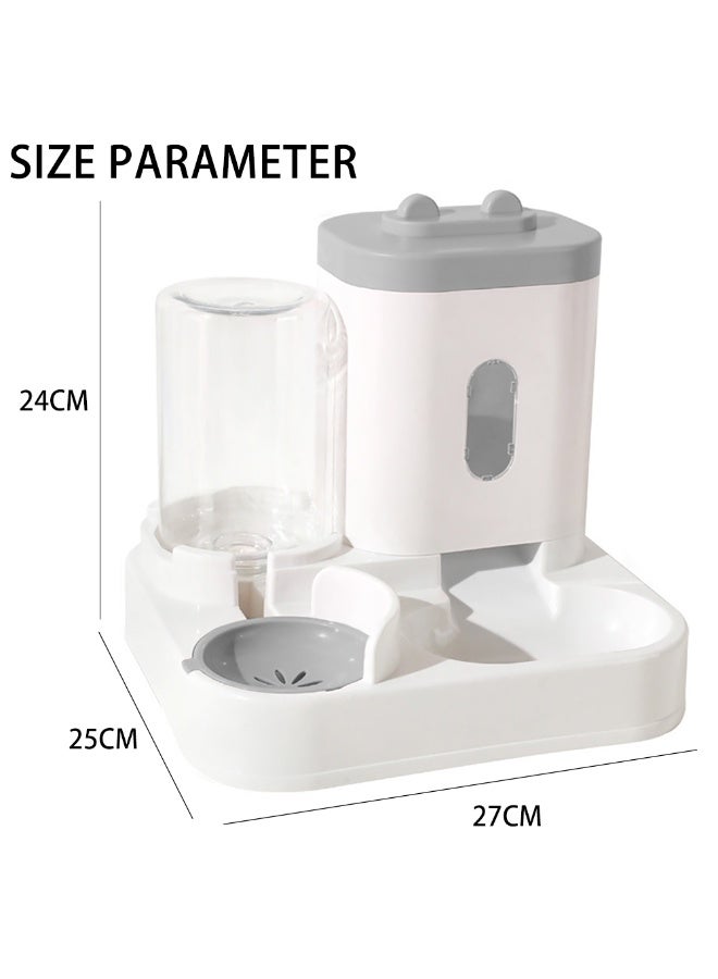 مجموعة مغذي وموزع مياه أوتوماتيكي للكلاب والقطط، مغذي وموزع مياه للحيوانات الأليفة 2 في 1 يعمل بالجاذبية للكلاب الصغيرة والمتوسطة الحجم والقطط الصغيرة، رمادي - Image 2