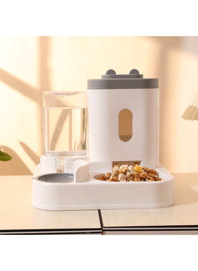 مجموعة مغذي وموزع مياه أوتوماتيكي للكلاب والقطط، مغذي وموزع مياه للحيوانات الأليفة 2 في 1 يعمل بالجاذبية للكلاب الصغيرة والمتوسطة الحجم والقطط الصغيرة، رمادي - Image 4