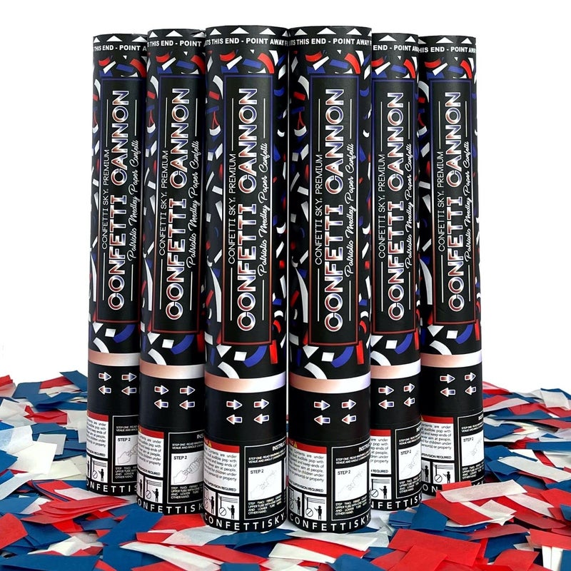 Confetti Sky 6 Pack 12 Inch Confetti Cannons Confetti Poppers for America 250 July 4 parade Wedding Celebration Birthday Party Pranks redwhiteblue - Image 4