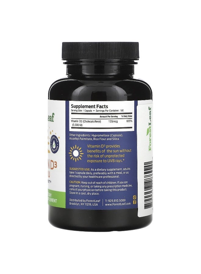 ForestLeaf Forest Leaf, Vitamin D3, 125 mcg (5,000 IU), 180 Vegetable Capsules (Packaging may vary) - Image 2