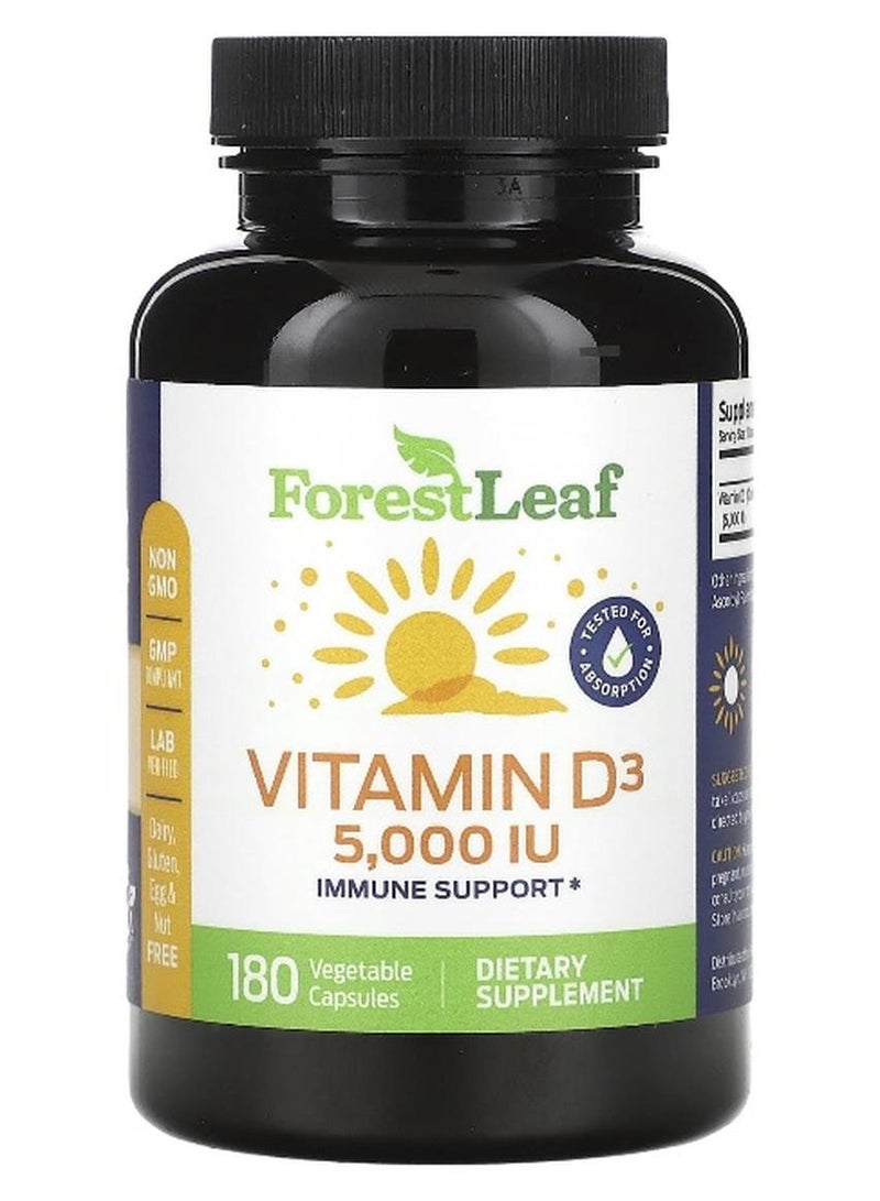 ForestLeaf Forest Leaf, Vitamin D3, 125 mcg (5,000 IU), 180 Vegetable Capsules (Packaging may vary) - Image 1