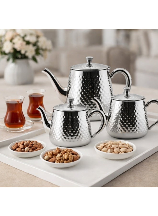 المرحومي ☕✨ طقم أباريق شاي ستانلس ستيل – 3 قطع بتصميم أنيق  فخامة التقديم تبدأ من التفاصيل ✨ - Image 1