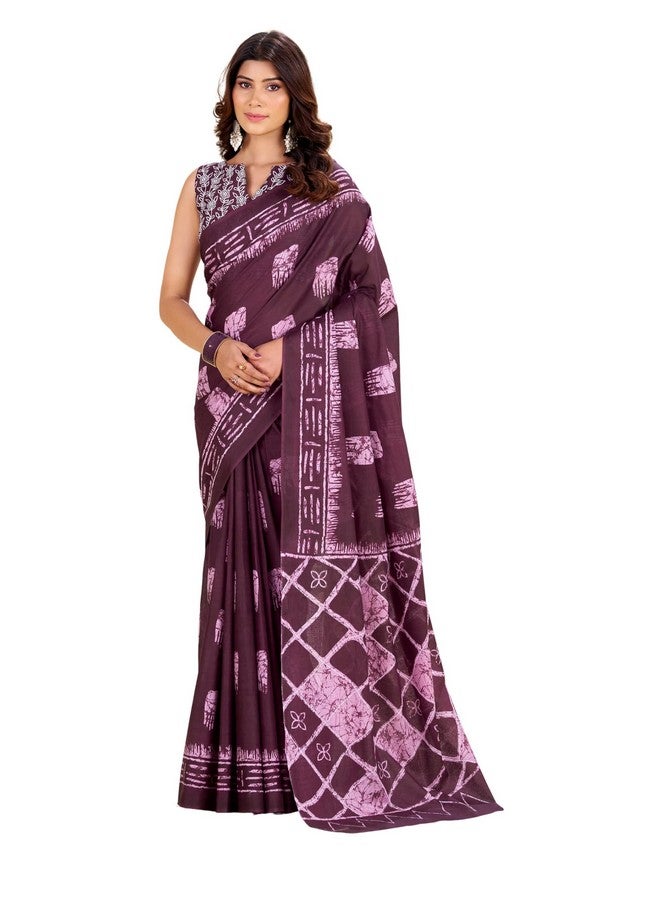Kalaanj Saree for Women || Printed Cotton Saree with Blouse (KALSS25SAR-2105-2109) (Purple) - Image 1