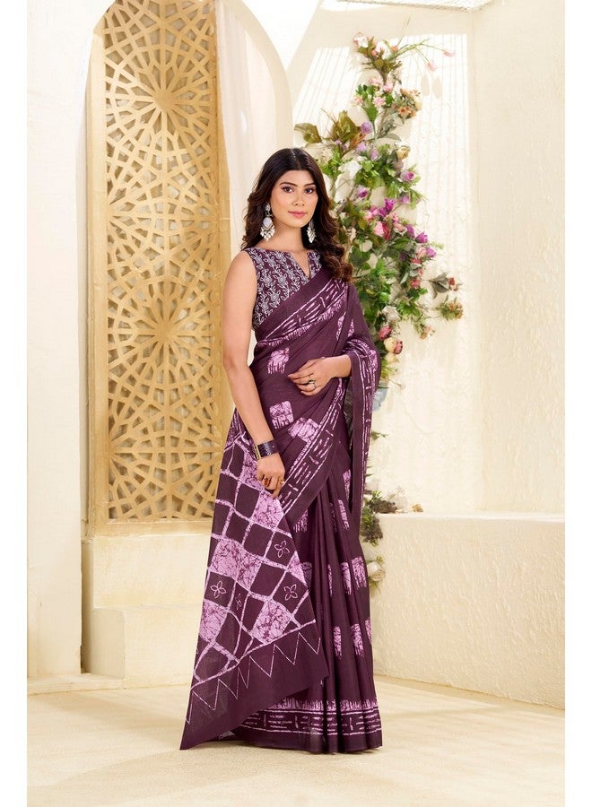 Kalaanj Saree for Women || Printed Cotton Saree with Blouse (KALSS25SAR-2105-2109) (Purple) - Image 4