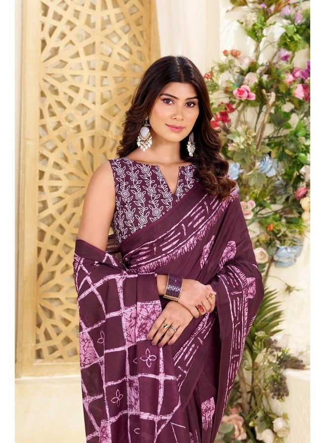 Kalaanj Saree for Women || Printed Cotton Saree with Blouse (KALSS25SAR-2105-2109) (Purple) - Image 3