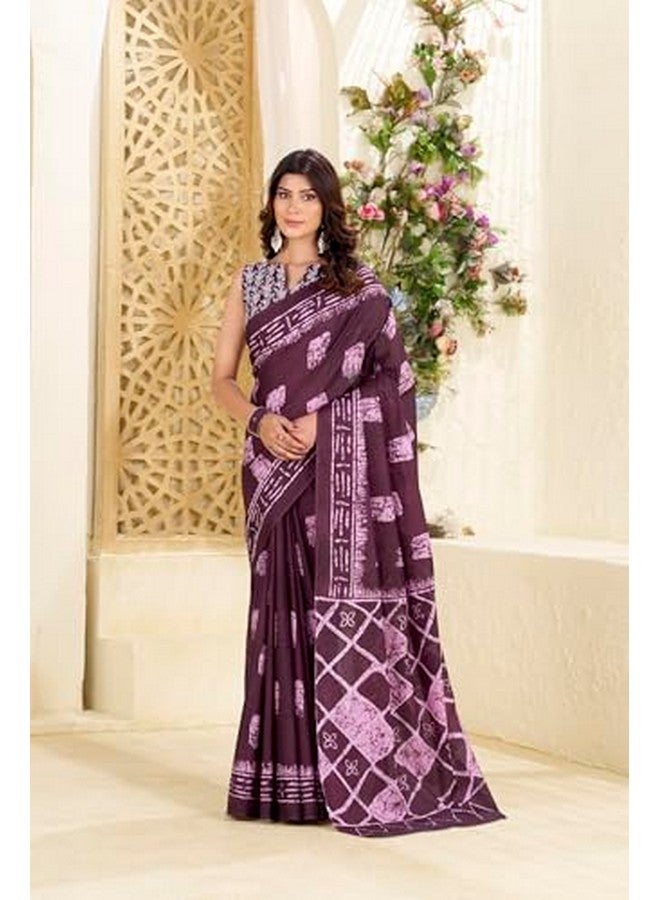 Kalaanj Saree for Women || Printed Cotton Saree with Blouse (KALSS25SAR-2105-2109) (Purple) - Image 5