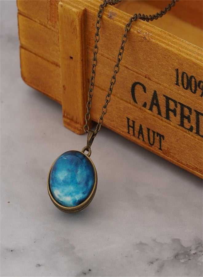 RLHRNDE Universe Galaxy Necklace Solar System The Eight Planets Guardian Star Glow in Dark Double Side Glass Ball Pendent Necklace Fashion Astrology Themed Party Jewelry Gift (Uranus) - Image 2
