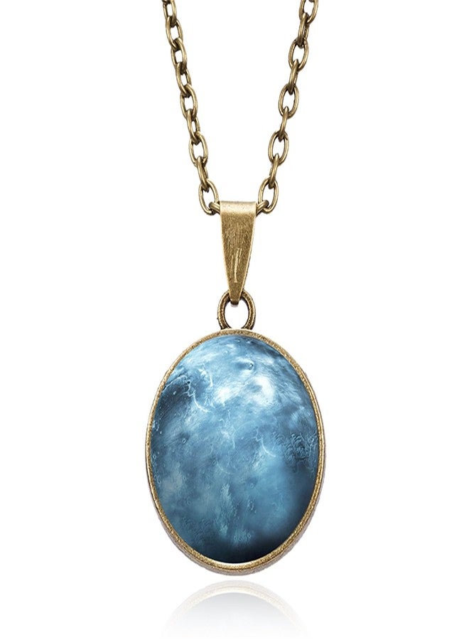 RLHRNDE Universe Galaxy Necklace Solar System The Eight Planets Guardian Star Glow in Dark Double Side Glass Ball Pendent Necklace Fashion Astrology Themed Party Jewelry Gift (Uranus) - Image 1