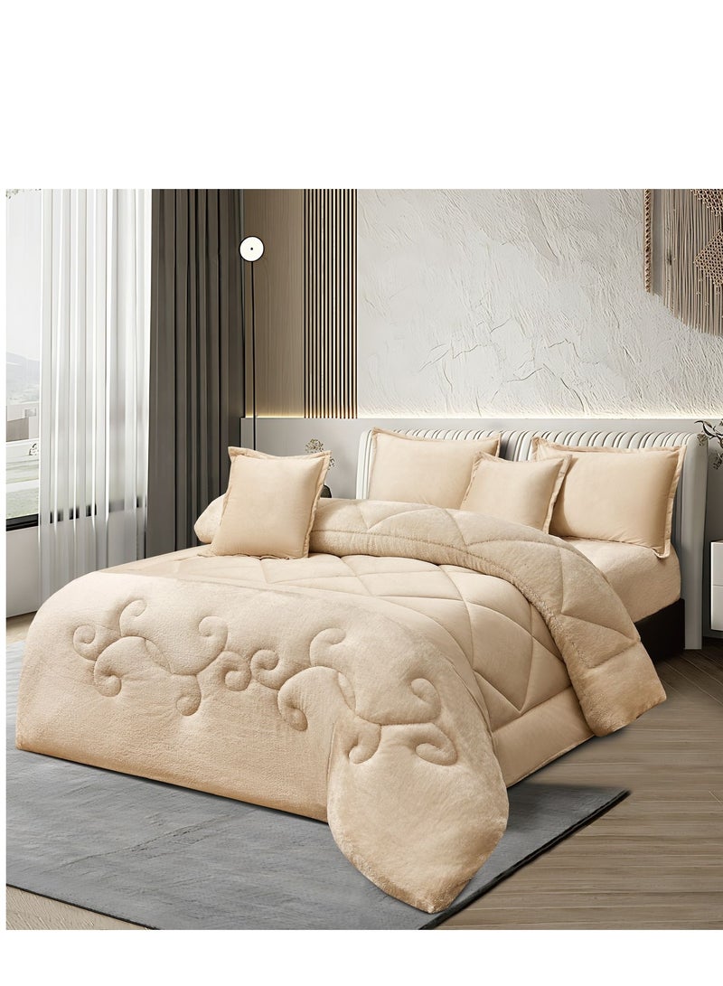 مينج لي مفرش شتوي نفرين نظام وجهين وجه مخمل وجه فرو - طقم مفارش 6 قطع ( 1 لحاف + 1 وشرشف مطاطي + 4 أغطية وسائد ديكورية ) يناسب سرير مقاس 200x200 سم - Image 2